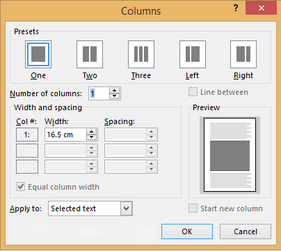 column setting